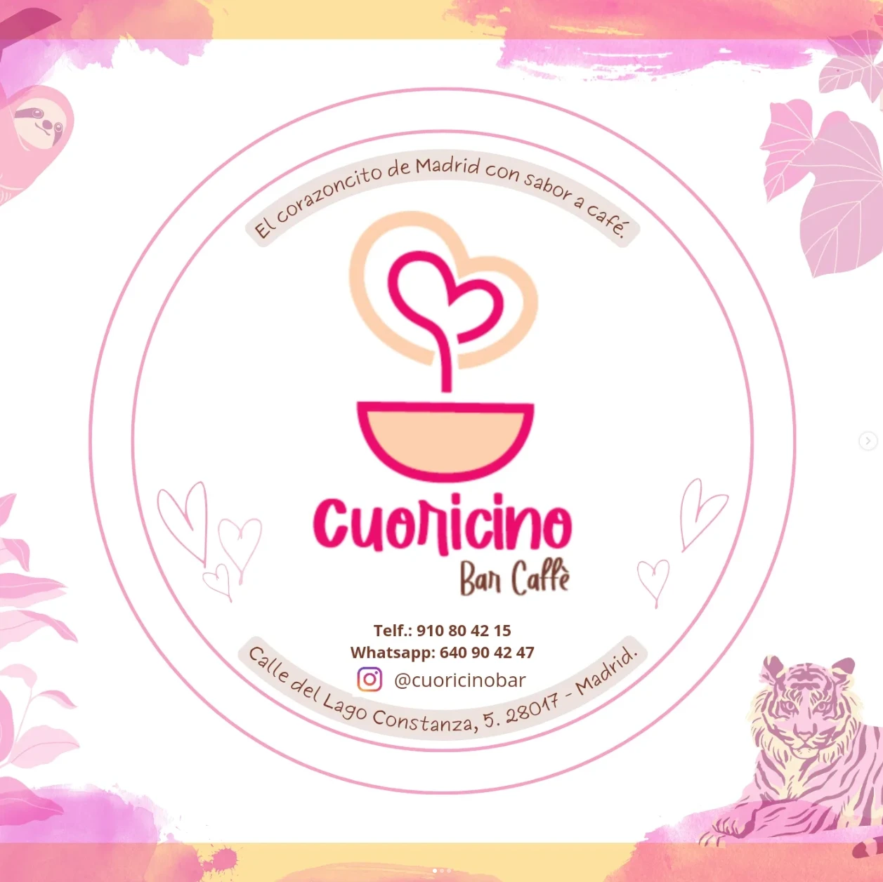 Diseño rosado con el logotipo de Cuoricino Bar Caffè
