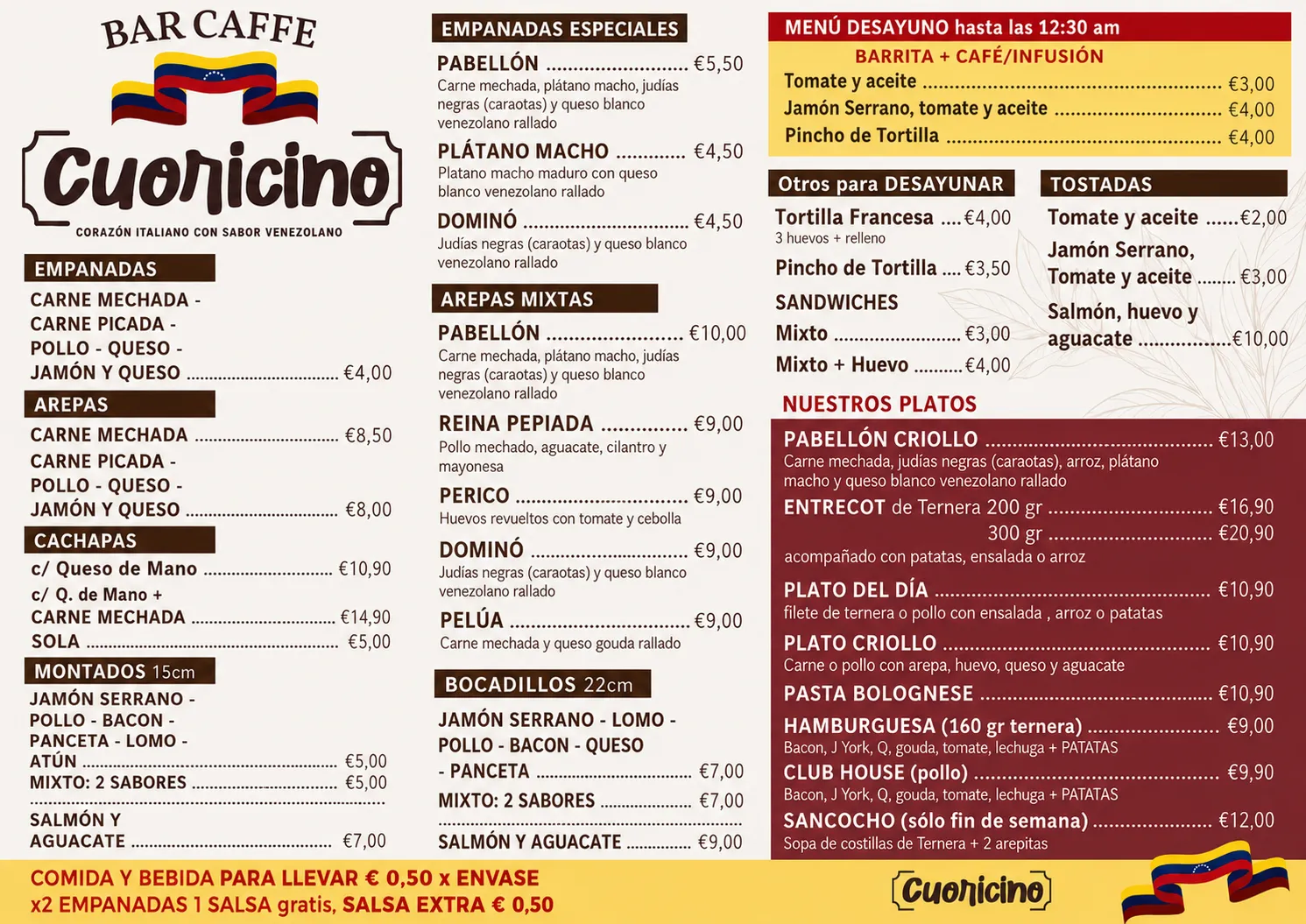 Carta de comida de Cuoricino